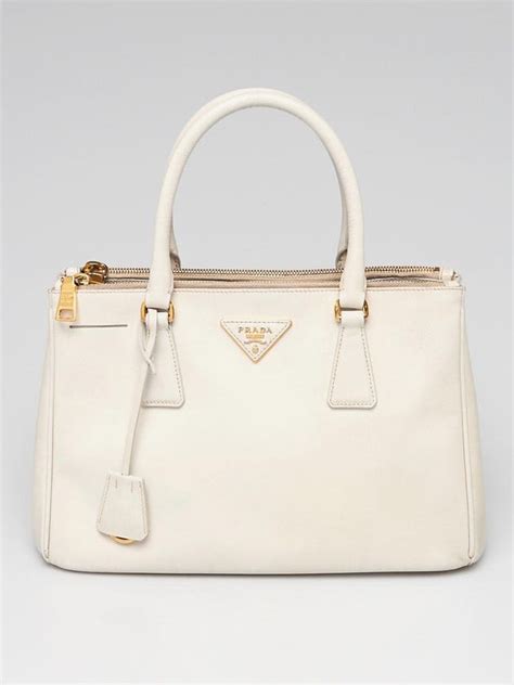 White Saffiano Lux Leather Small Zip Tote Bag 1BA863